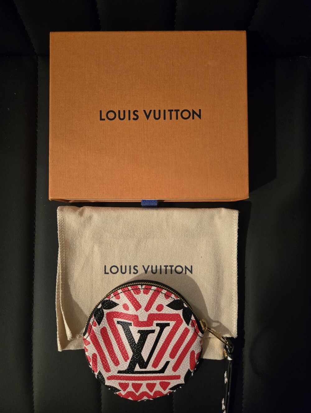 Louis Vuitton Red and Black Round Coin Pouch with LV Motif